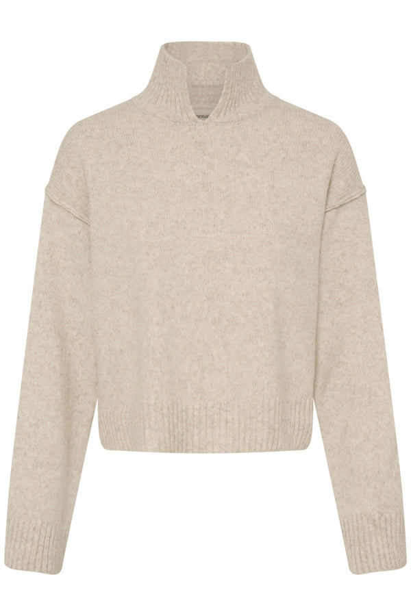 High Neck Knit Pullover - Oatmeal Melange