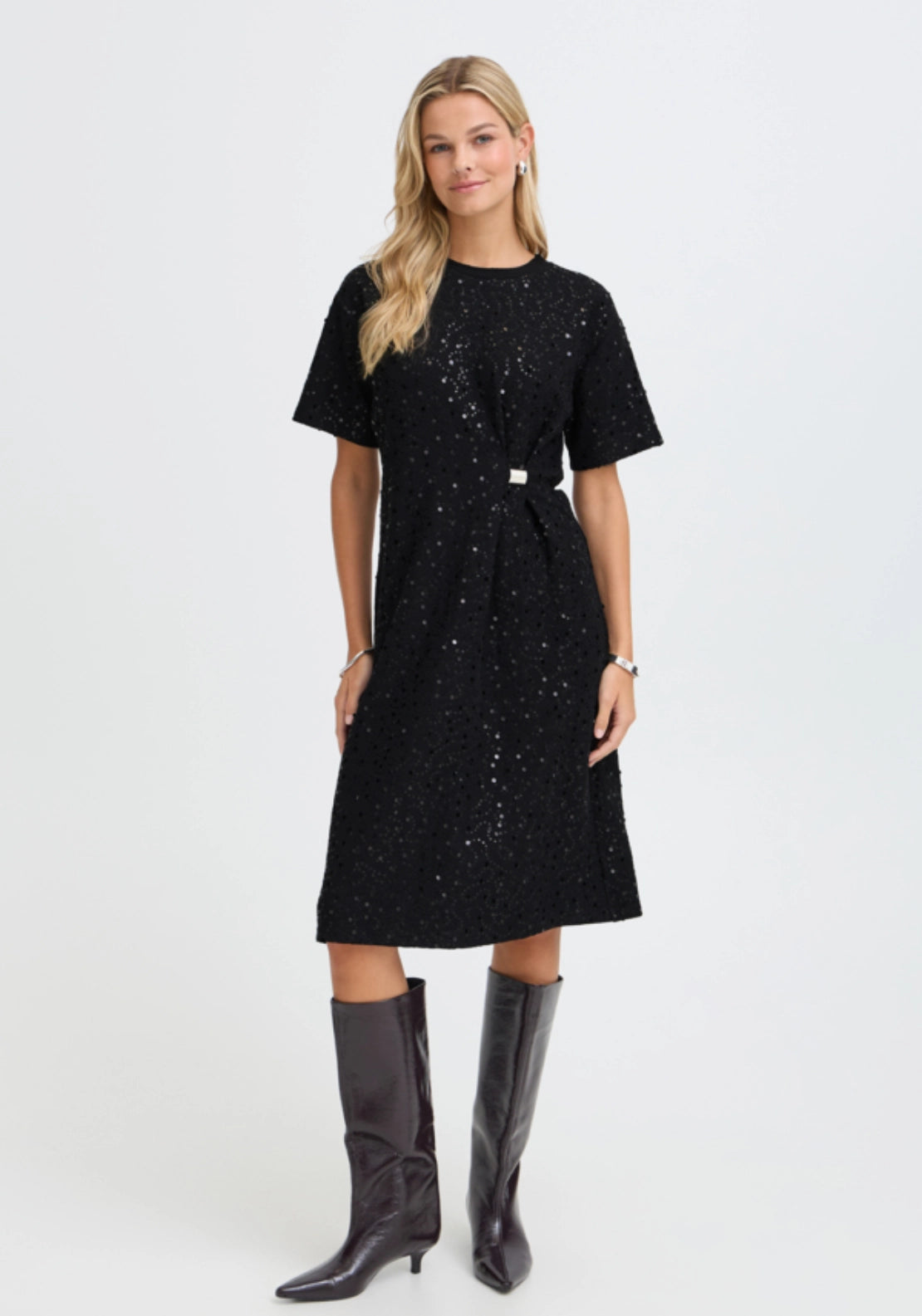 Sequin Cinched Midi Dress - Meteorite
