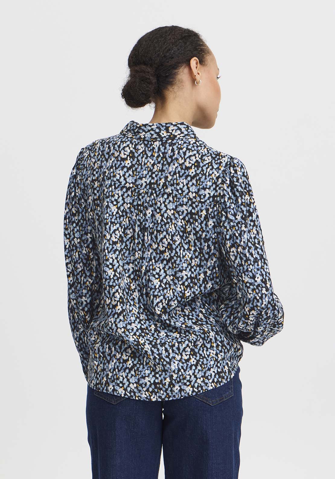 B Young Josa Puff Shirt - Dusty Blue Flower Mix 2 Shaws Department Stores