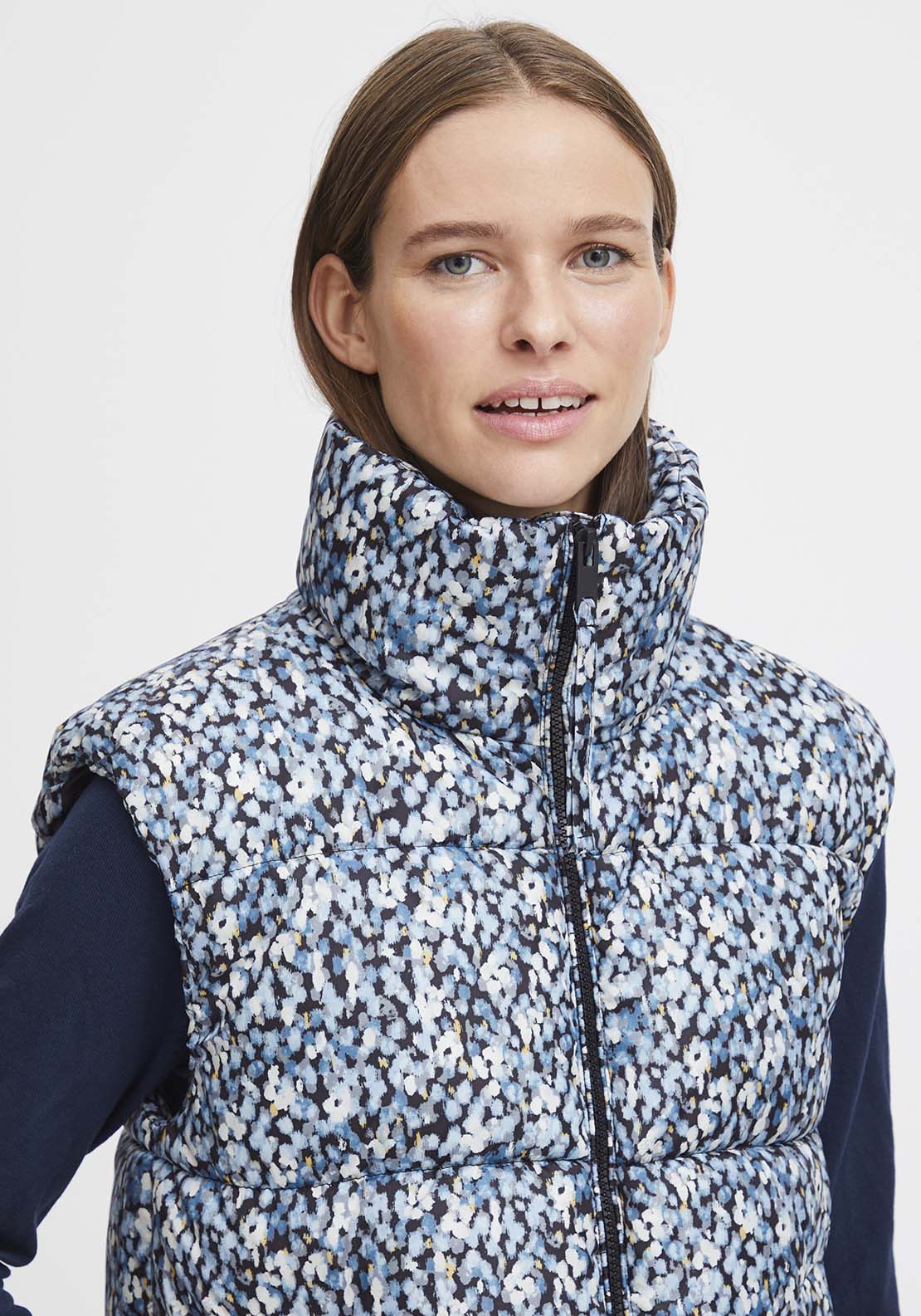 B Young Bomilla Waistcoat - Dusty Blue Flower Mix 4 Shaws Department Stores