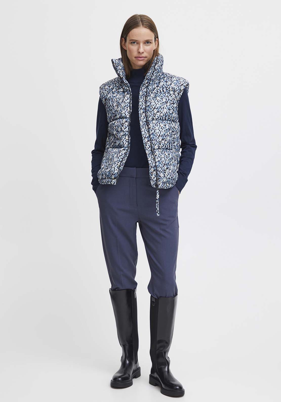 B Young Bomilla Waistcoat - Dusty Blue Flower Mix 1 Shaws Department Stores