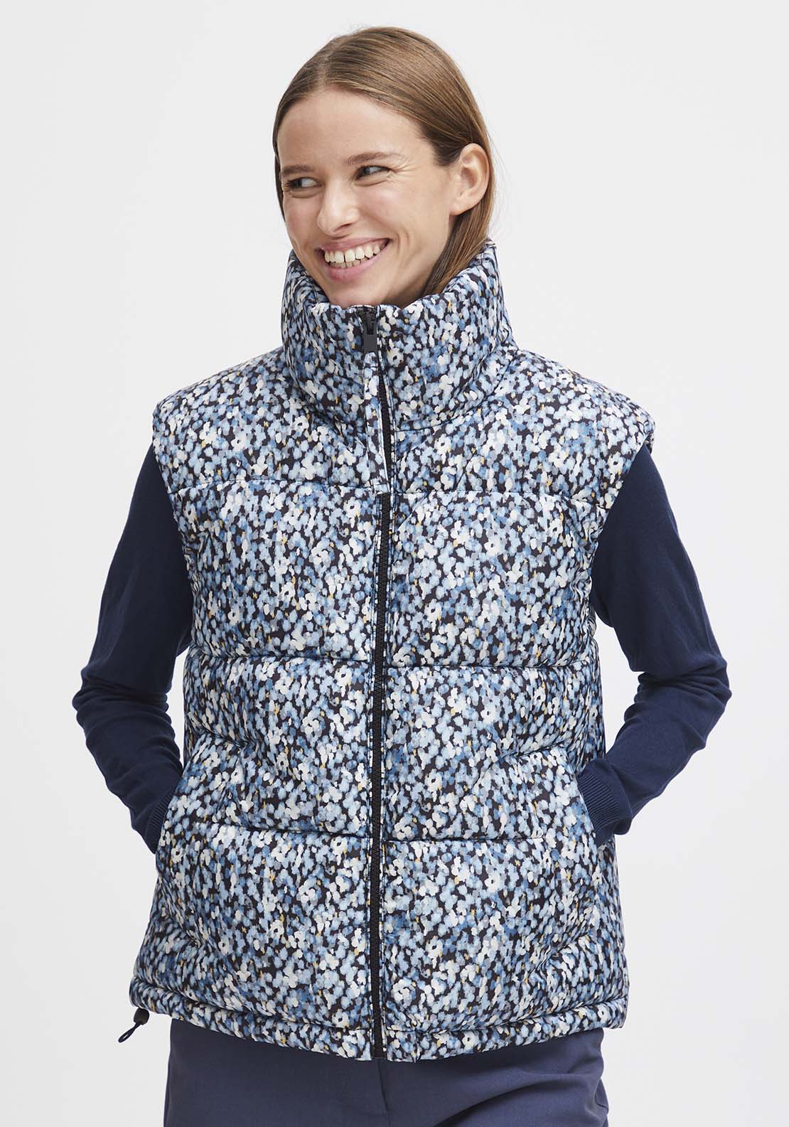 B Young Bomilla Waistcoat - Dusty Blue Flower Mix 2 Shaws Department Stores