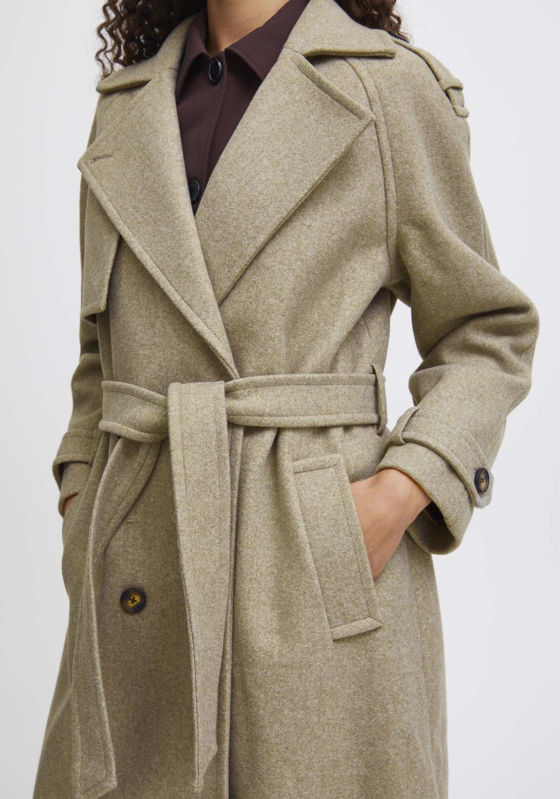 B Young Cilia Long Sleeve Trench Coat - Sepia Tint Melange 4 Shaws Department Stores