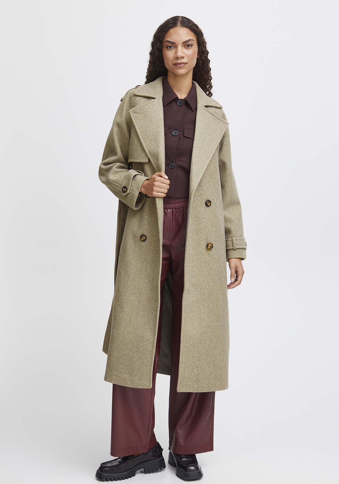 B Young Cilia Long Sleeve Trench Coat - Sepia Tint Melange 1 Shaws Department Stores
