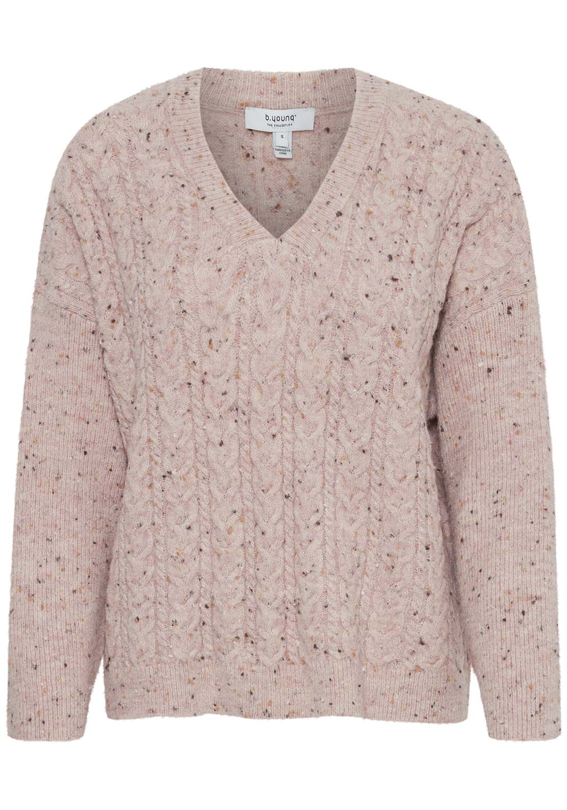 B Young Nata V Neck Jumper - Pale Mauve Melange 2 Shaws Department Stores