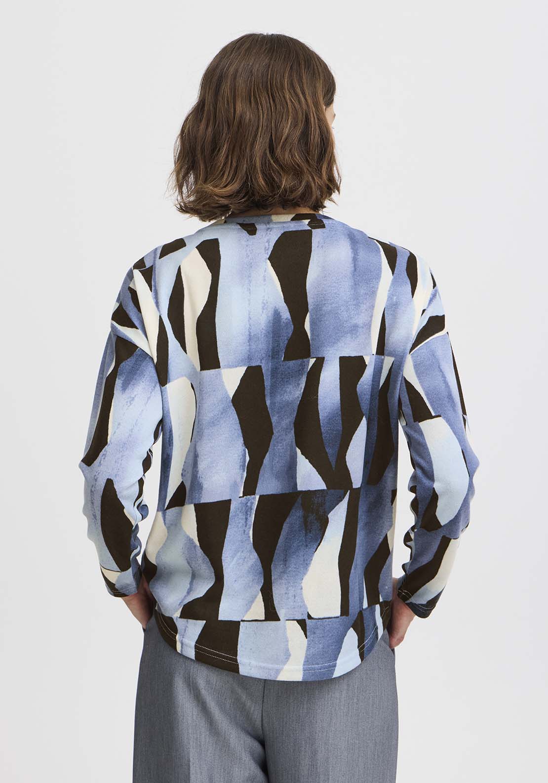 B Young Pieta Crew T-Shirt - Dusty Blue Abstract Mix 2 Shaws Department Stores