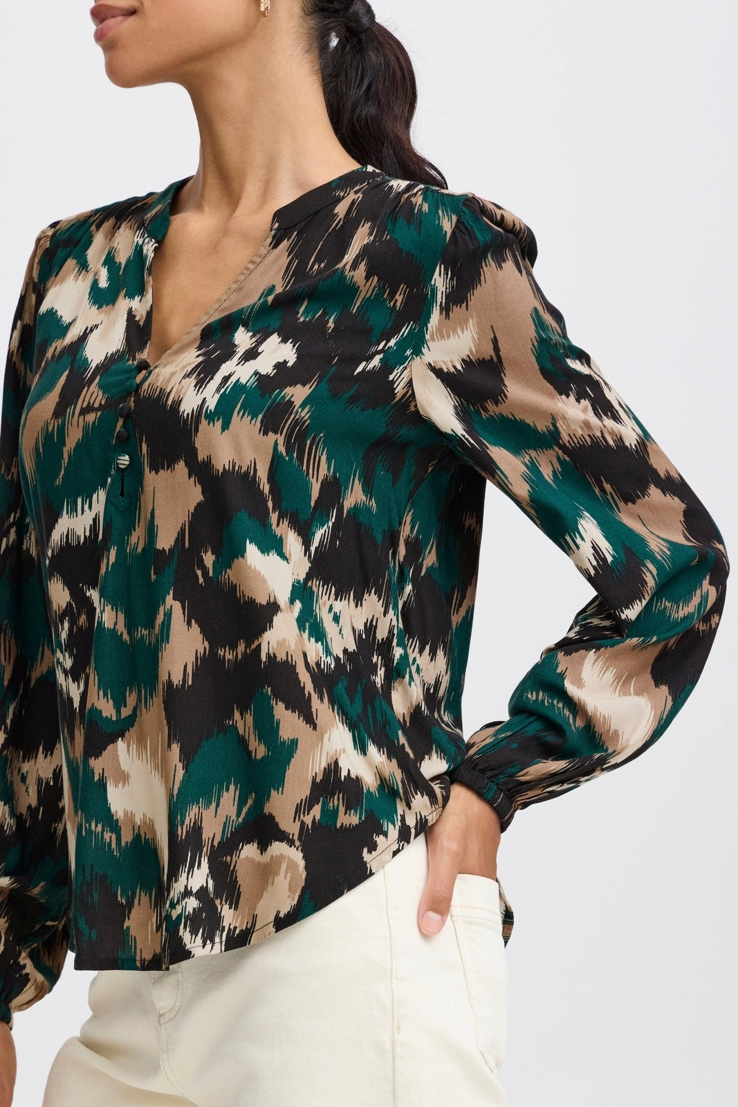 B Young Josa Long Sleeve Blouse - Sea Moss Flower Mix 3 Shaws Department Stores