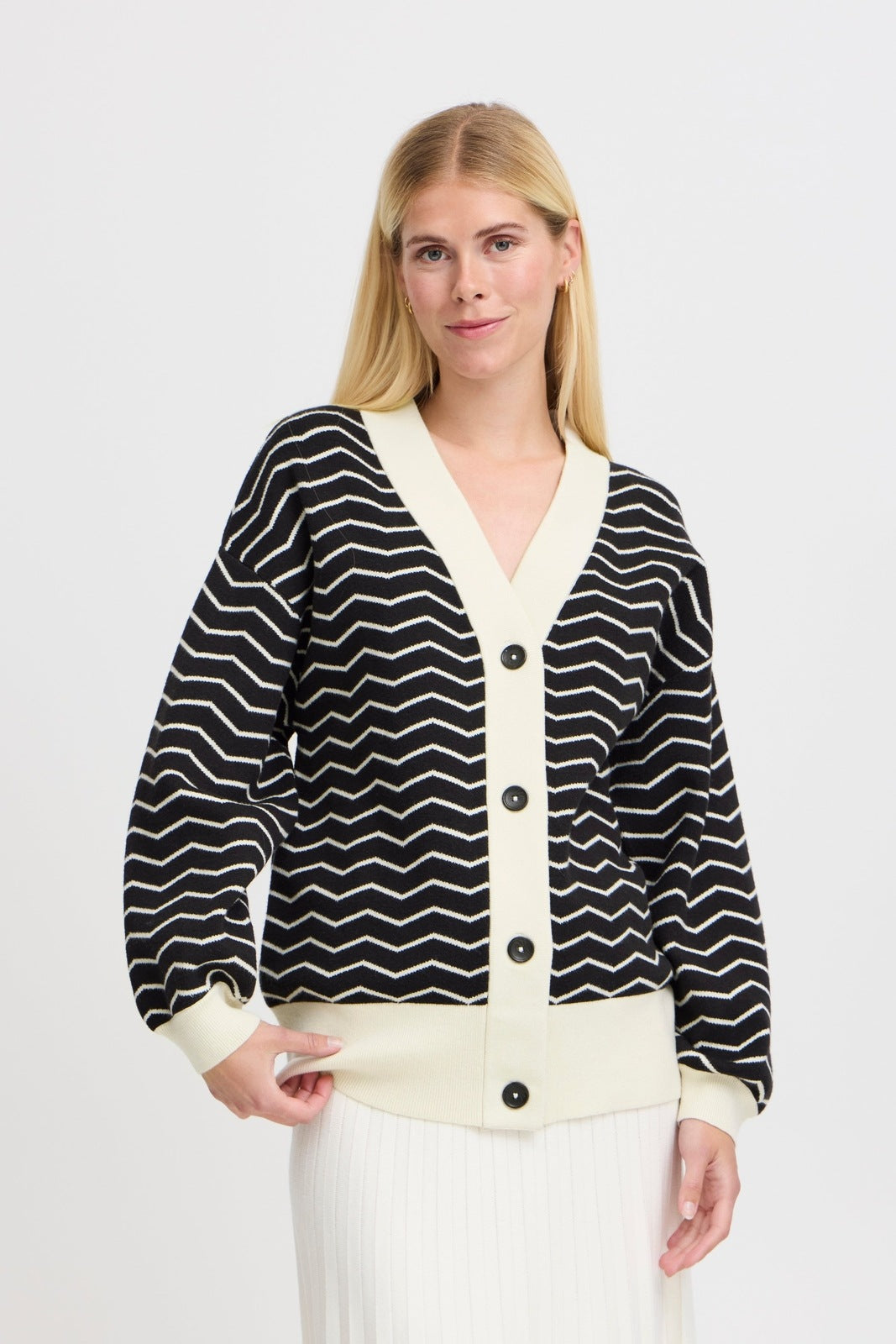 B Young Otari Zig Zag Knit Cardigan - Black Mix 1 Shaws Department Stores