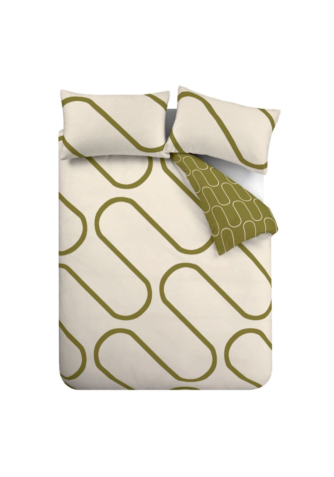 Catherine Lansfield Linear Curve Geometric Reversible Duvet Cover Set - Green 5 Shaws Department Stores