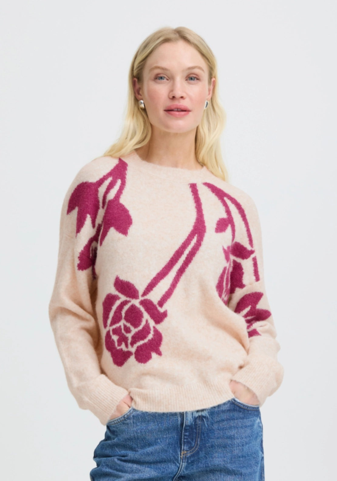Omea Flower Jumper - Birch/pink Rose