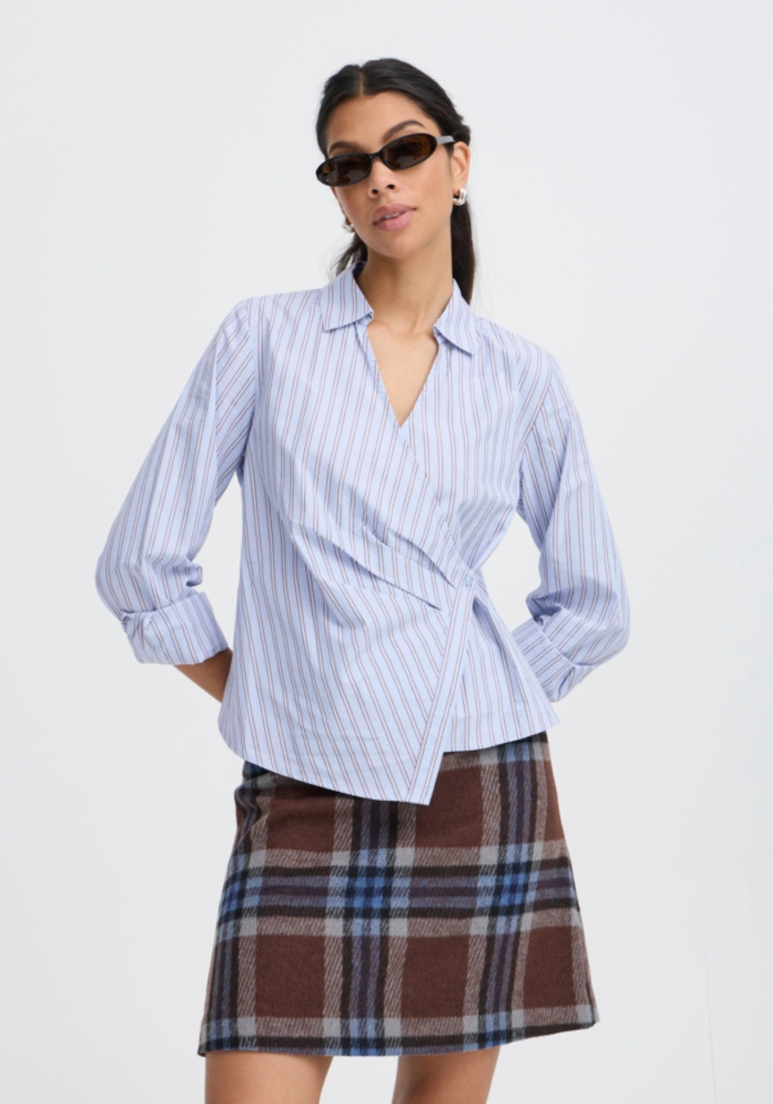 Hene Wrap Shirt - Chambray Blue Stripe