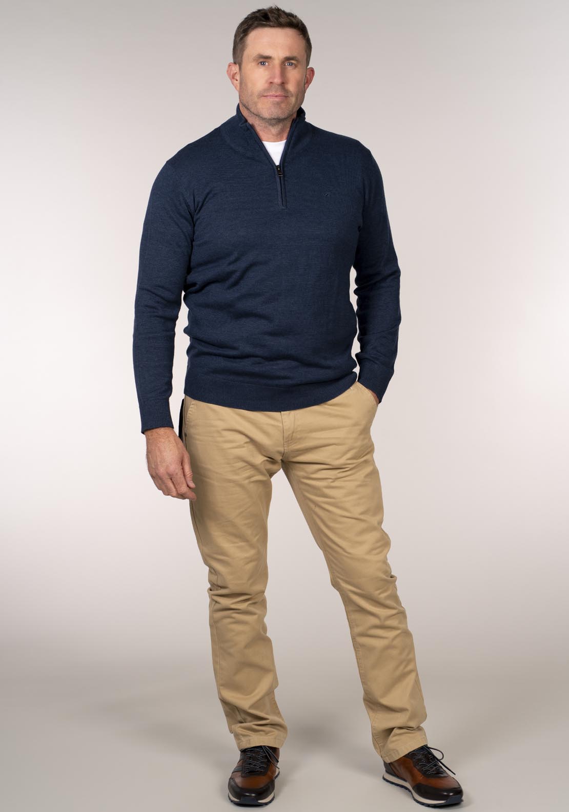 Yeats 1/4 Zip Knitwear - Dark Denim Melange 5 Shaws Department Stores