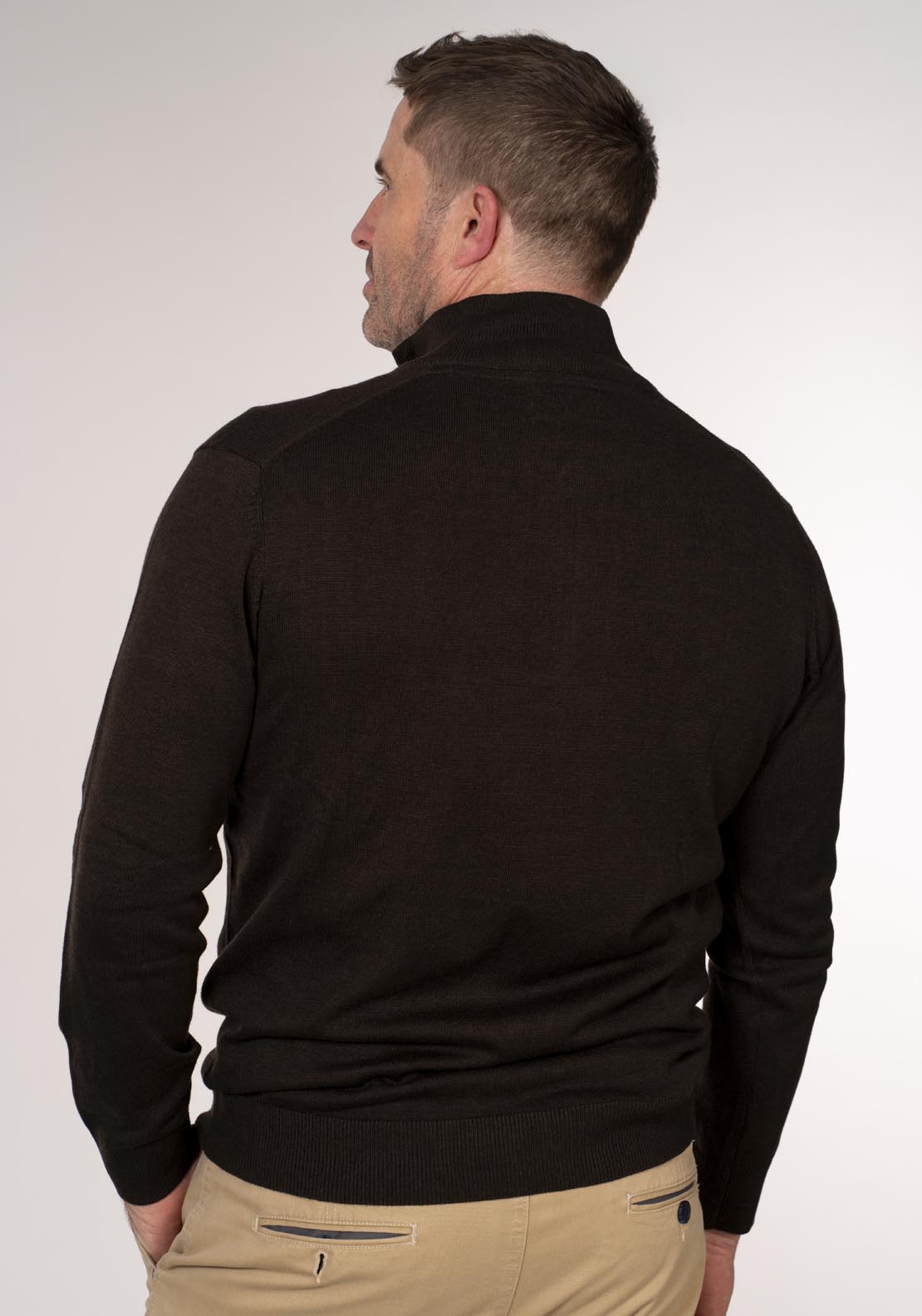Yeats 1/4 Zip Knitwear - Dark Brown Melange 2 Shaws Department Stores