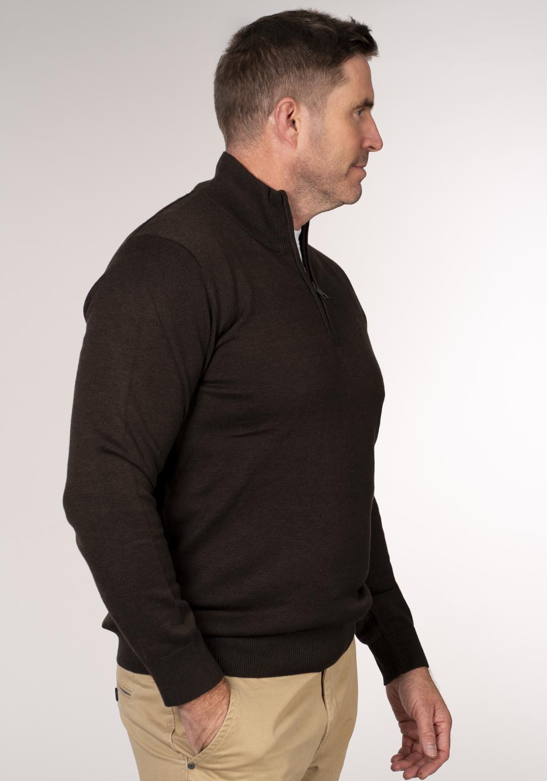 Yeats 1/4 Zip Knitwear - Dark Brown Melange 3 Shaws Department Stores