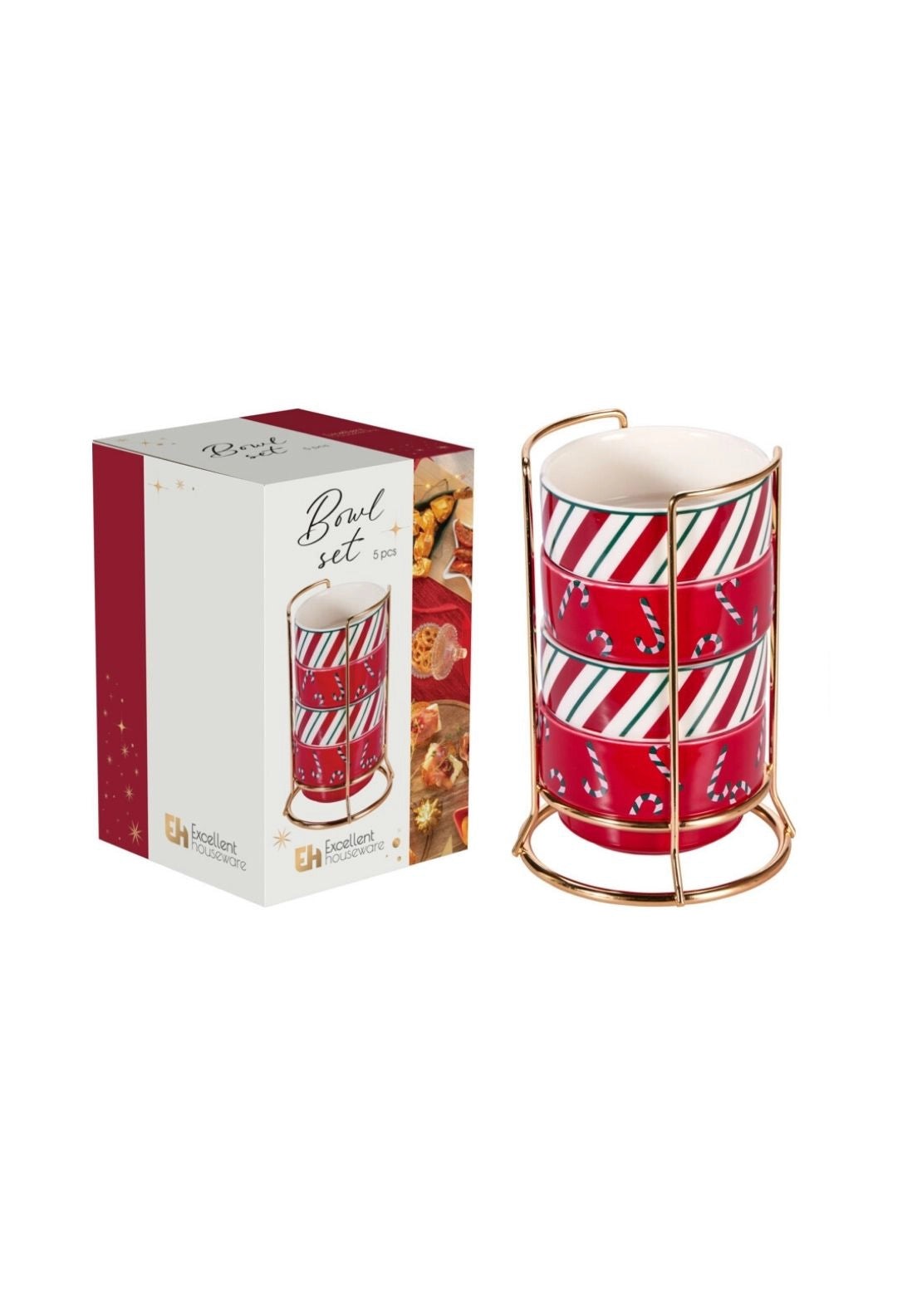 Set Of 5 Christmas Bowls - Multi