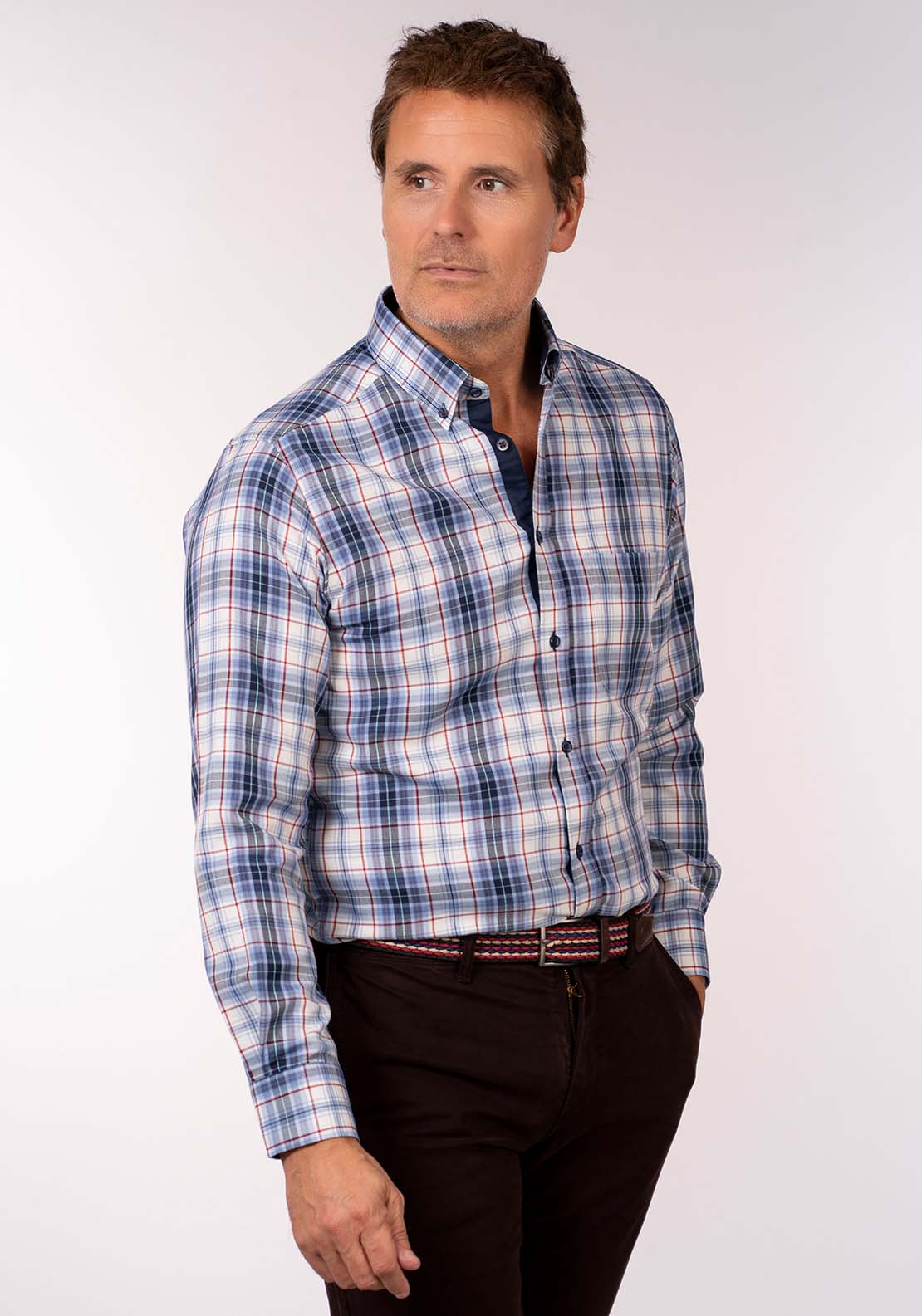 Lerros Long Sleeve Check Shirt - Frosted Blue 6 Shaws Department Stores