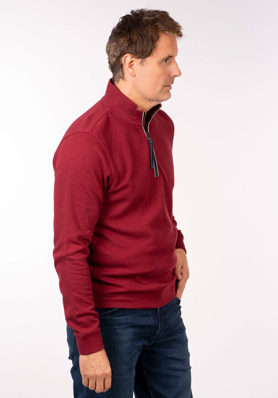 Lerros 1/4 Zip Sweat - Deep Garnet Red 4 Shaws Department Stores