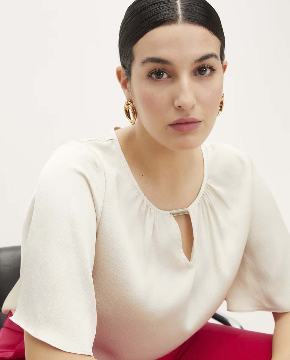 Couchel Bubble Saten Blouse - White 3 Shaws Department Stores