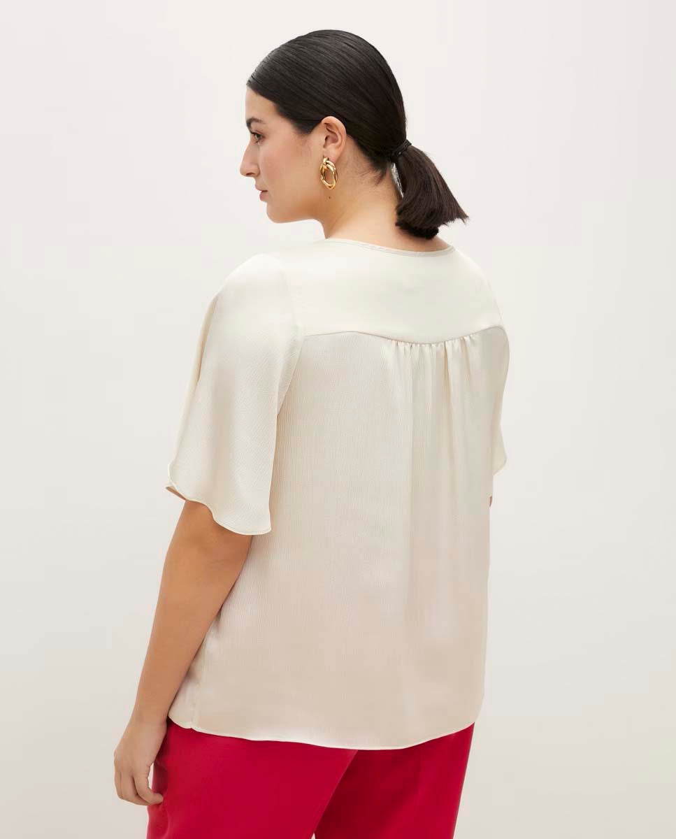 Couchel Bubble Saten Blouse - White 4 Shaws Department Stores