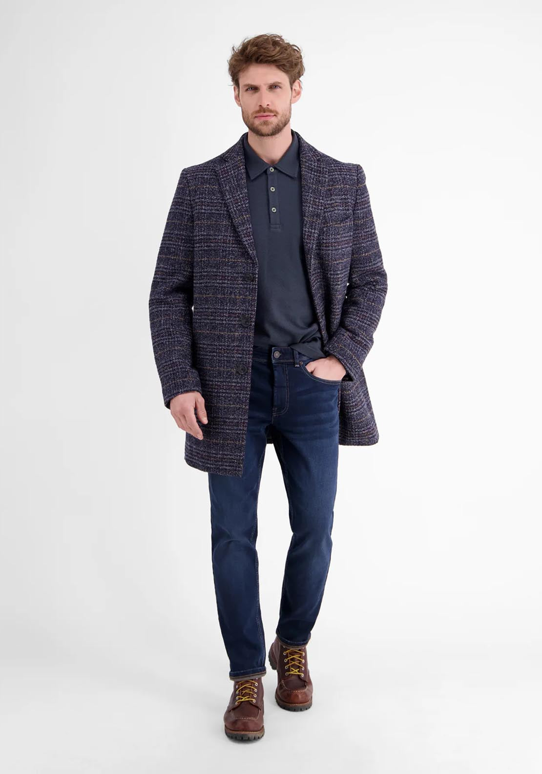 Lerros Long Sleeve Waffle Polo - Classic Navy 5 Shaws Department Stores