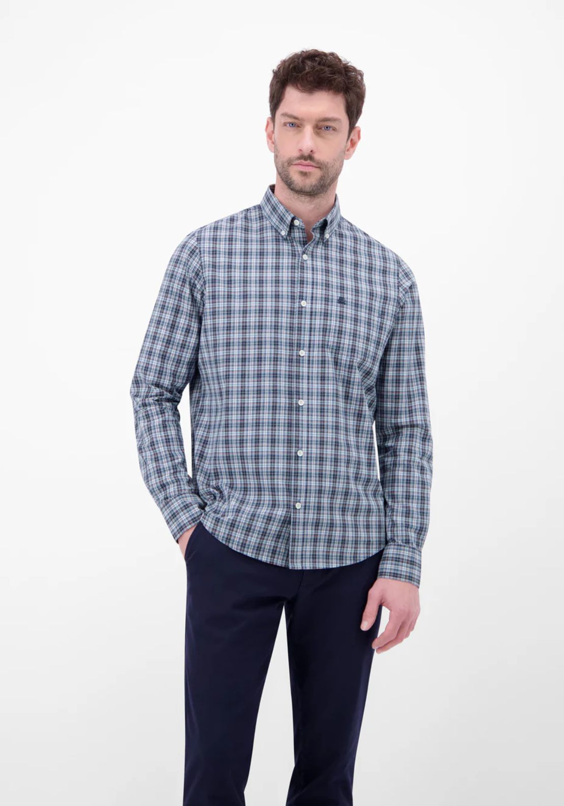 Lerros Check Long Sleeve Shirt - Classic Navy 1 Shaws Department Stores