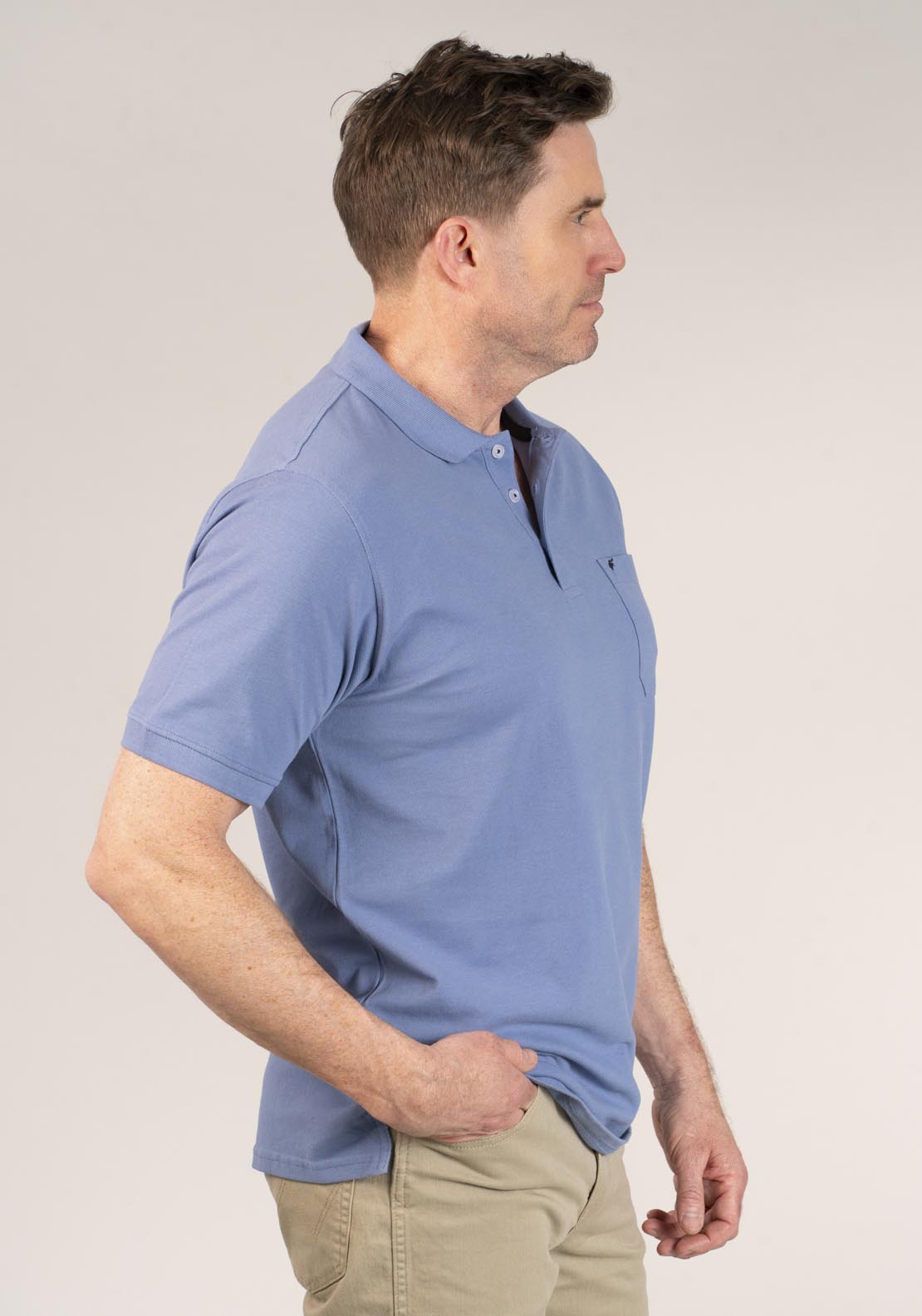 Yeats Niels Short-sleeve Polo - Colony Blue 3 Shaws Department Stores
