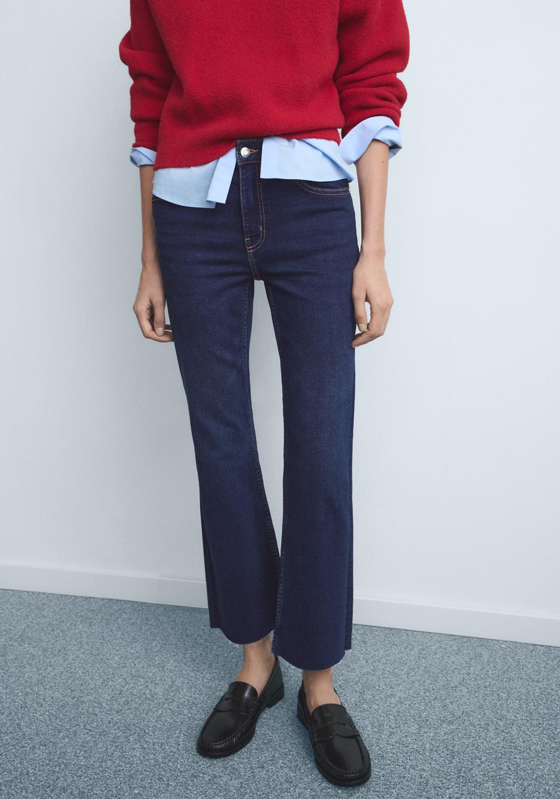 Mango Sienna Mid Rise Flared Cropped Jeans - Blue 1 Shaws Department Stores