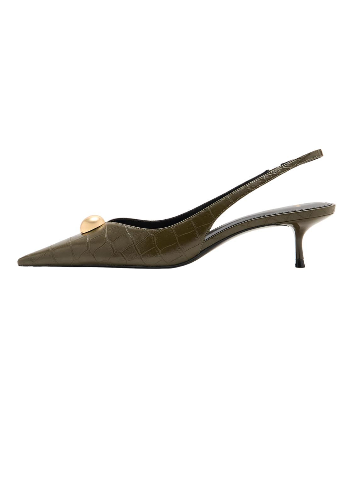 Croc Effect Leather Shoes - Green