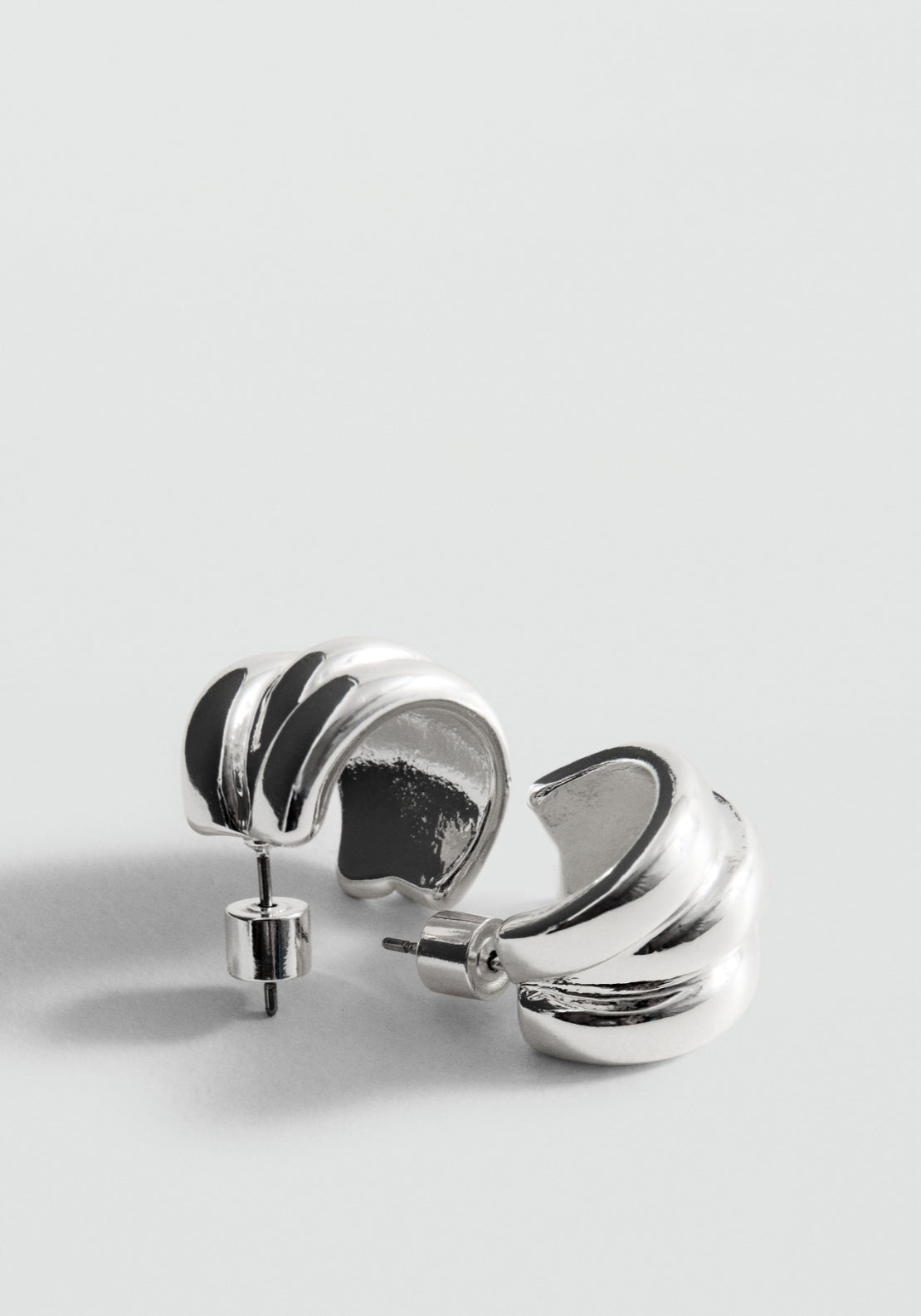 Embossed Semi-Hoop Earrings - Silver