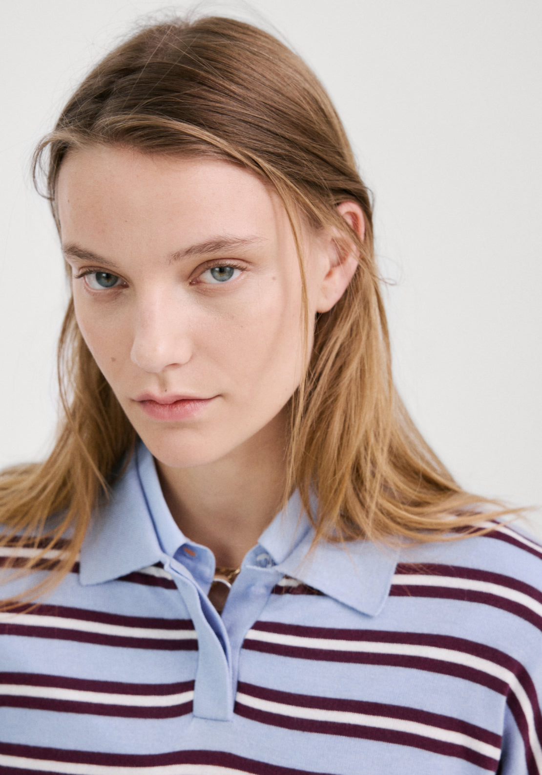 Striped Polo Neck Sweater - Light Blue