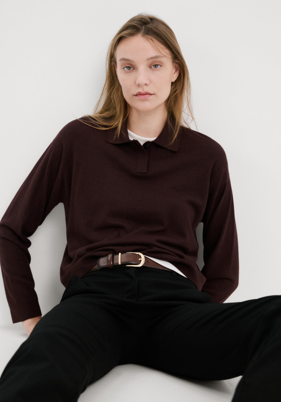 Knitted Polo Neck Sweater - Burgundy