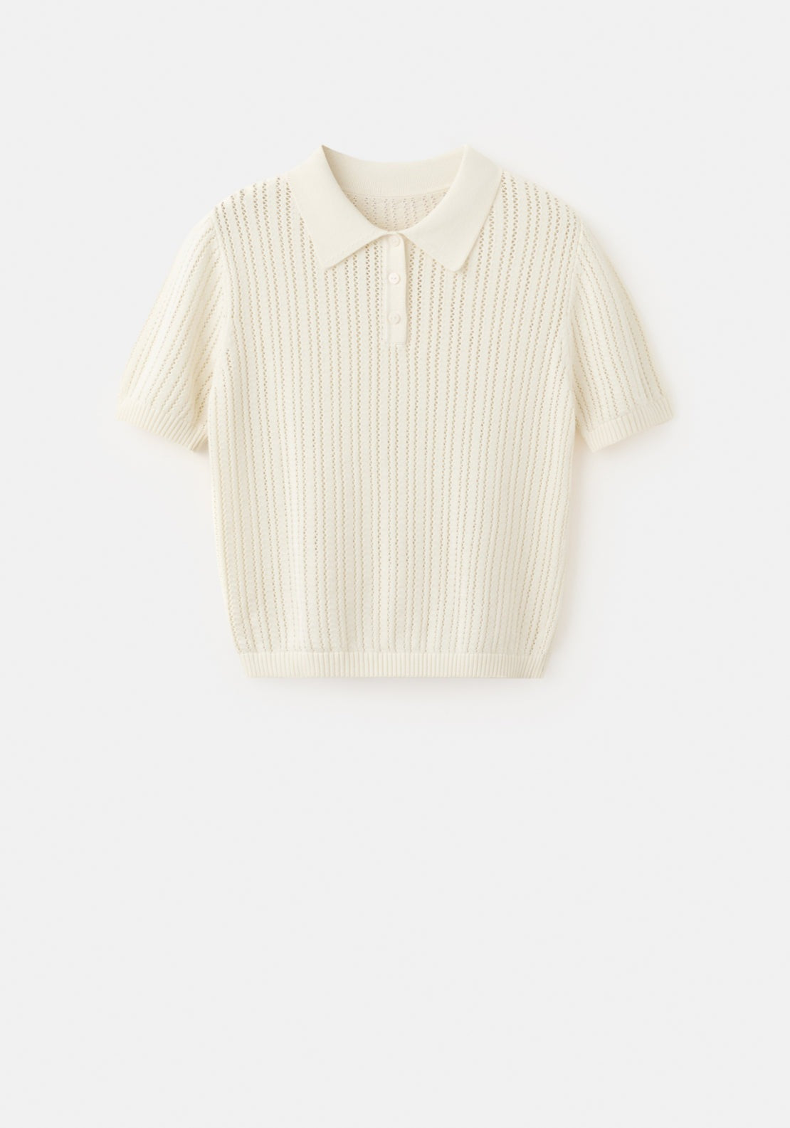 Openwork Knitted Polo Neck Sweater - Cream