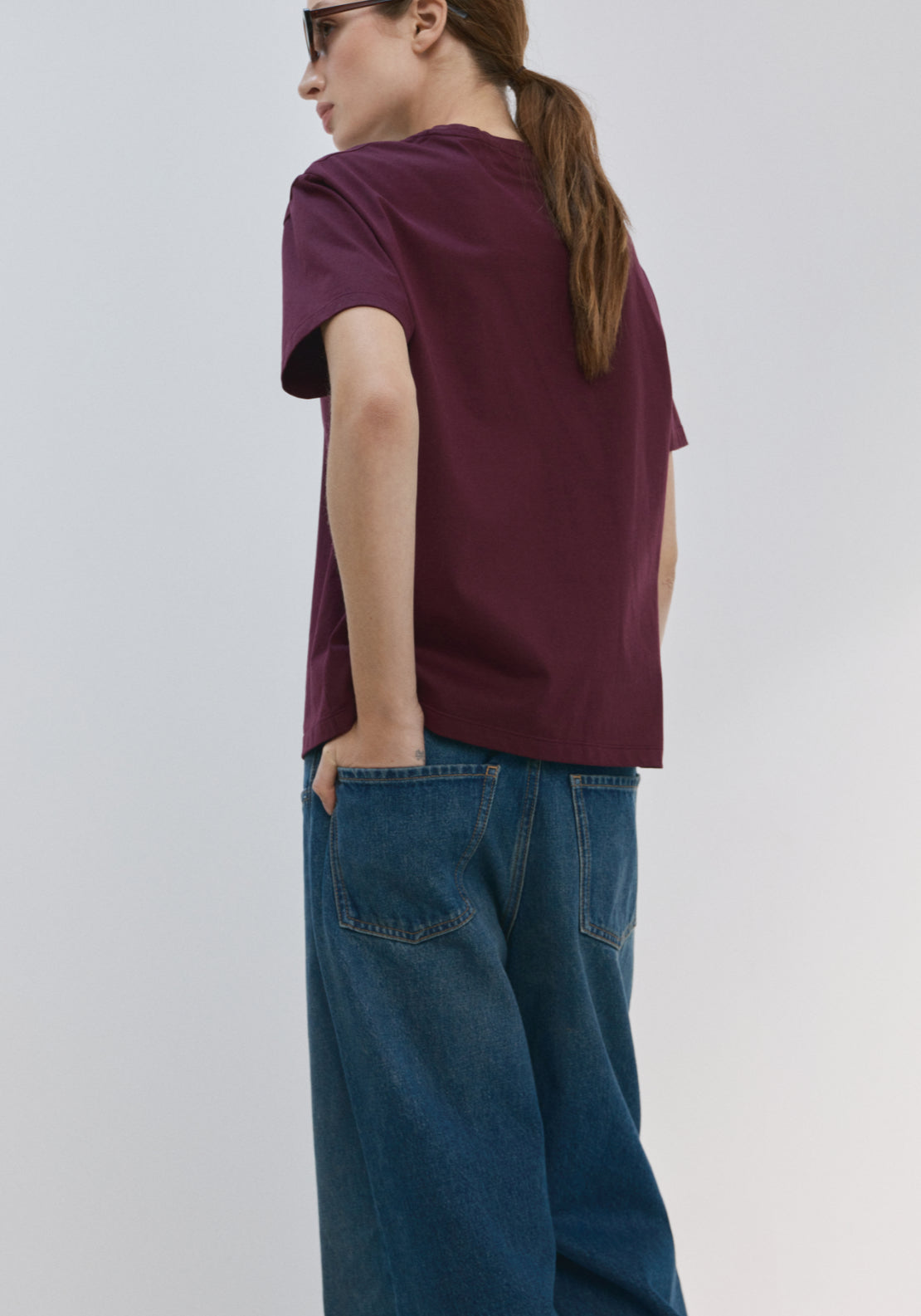 Floral Embroidered Cotton T-Shirt - Burgundy