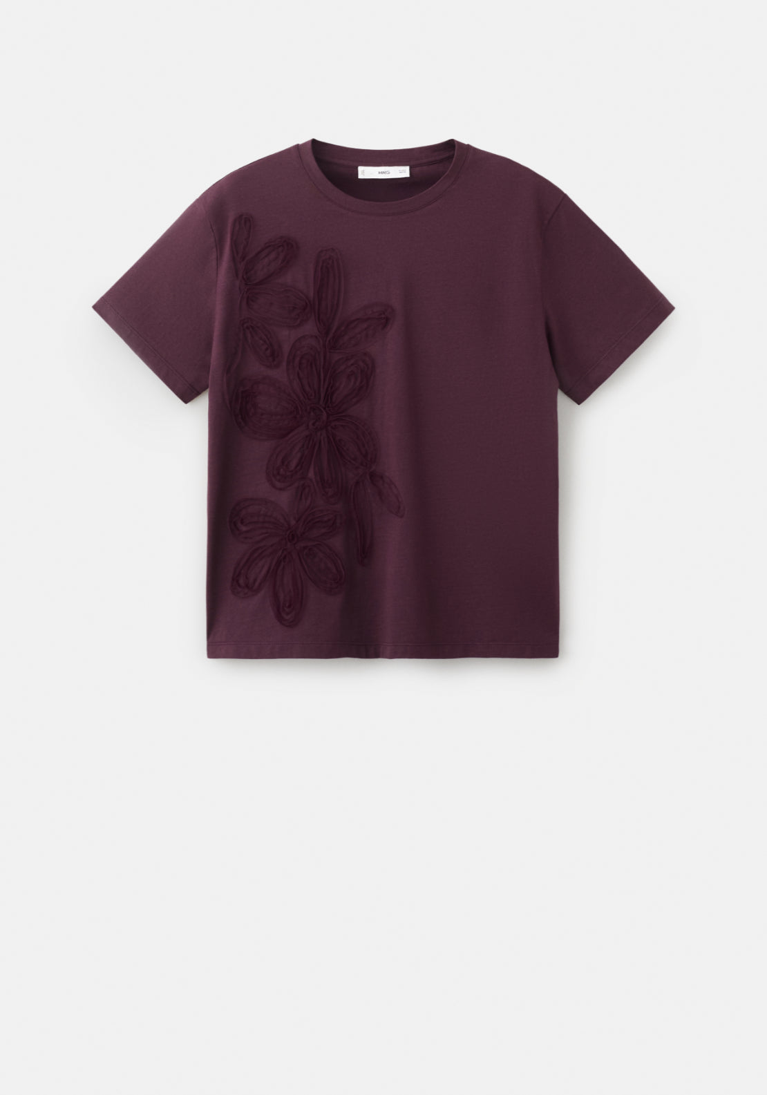 Floral Embroidered Cotton T-Shirt - Burgundy