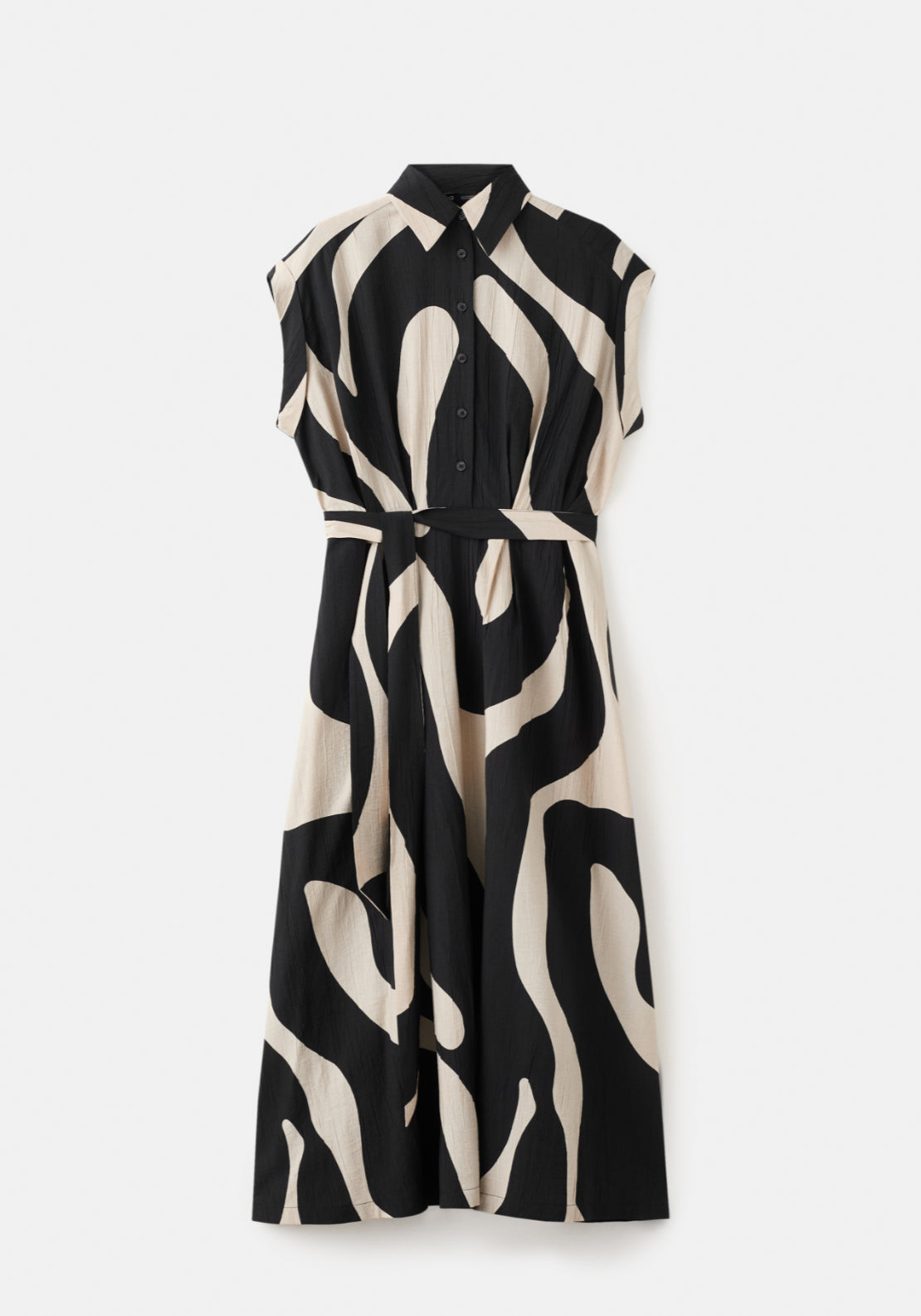 Long Printed Shirt Dress - Black
