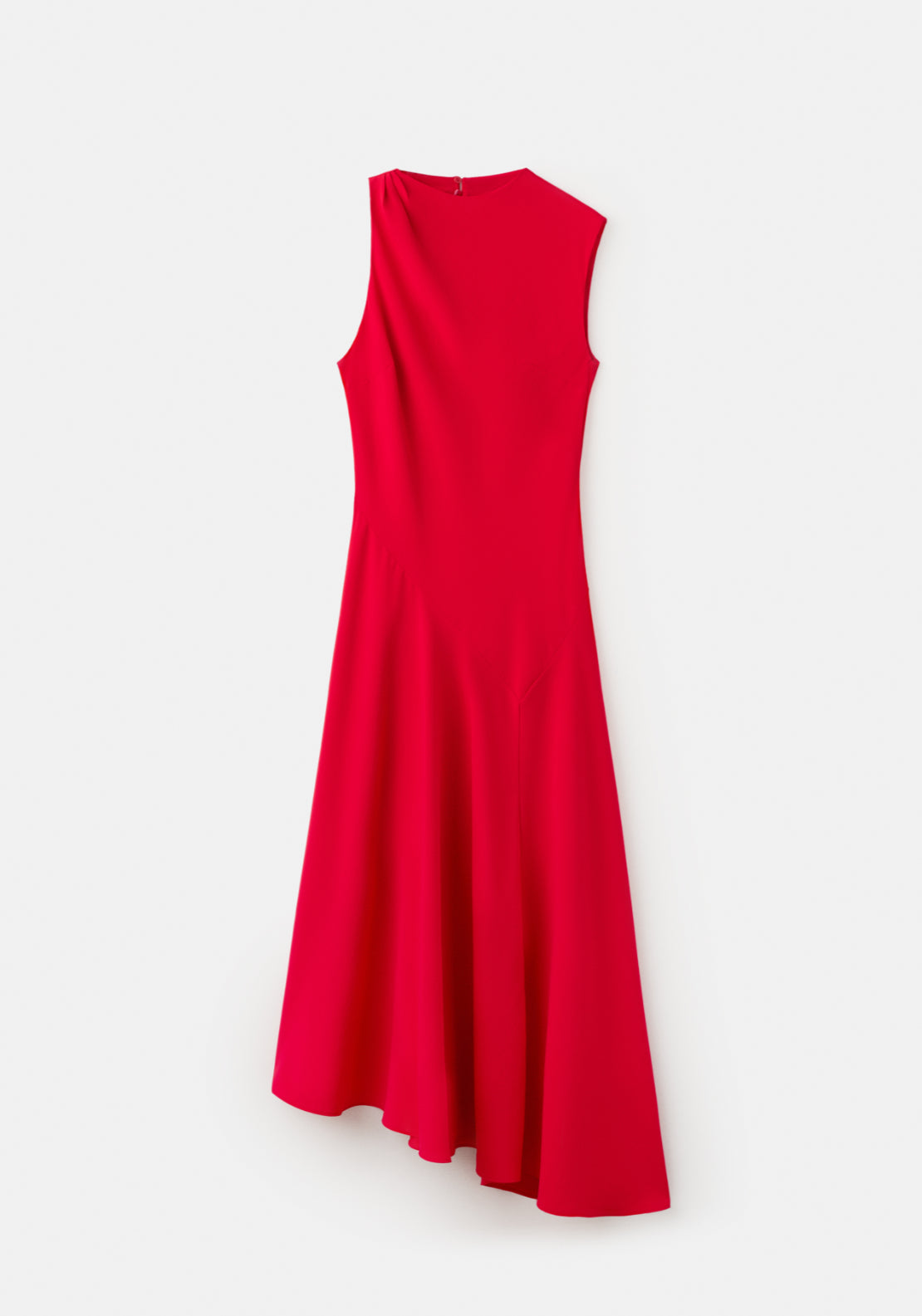 Asymmetric Sleeve Midi Dress - Red