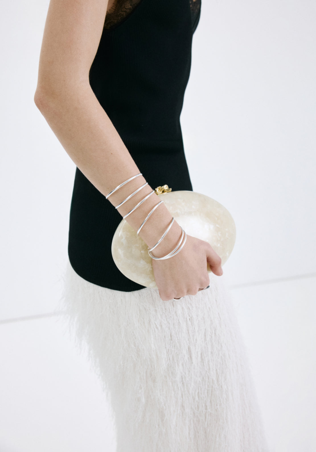 Pearl Effect Clutch Bag - Cream