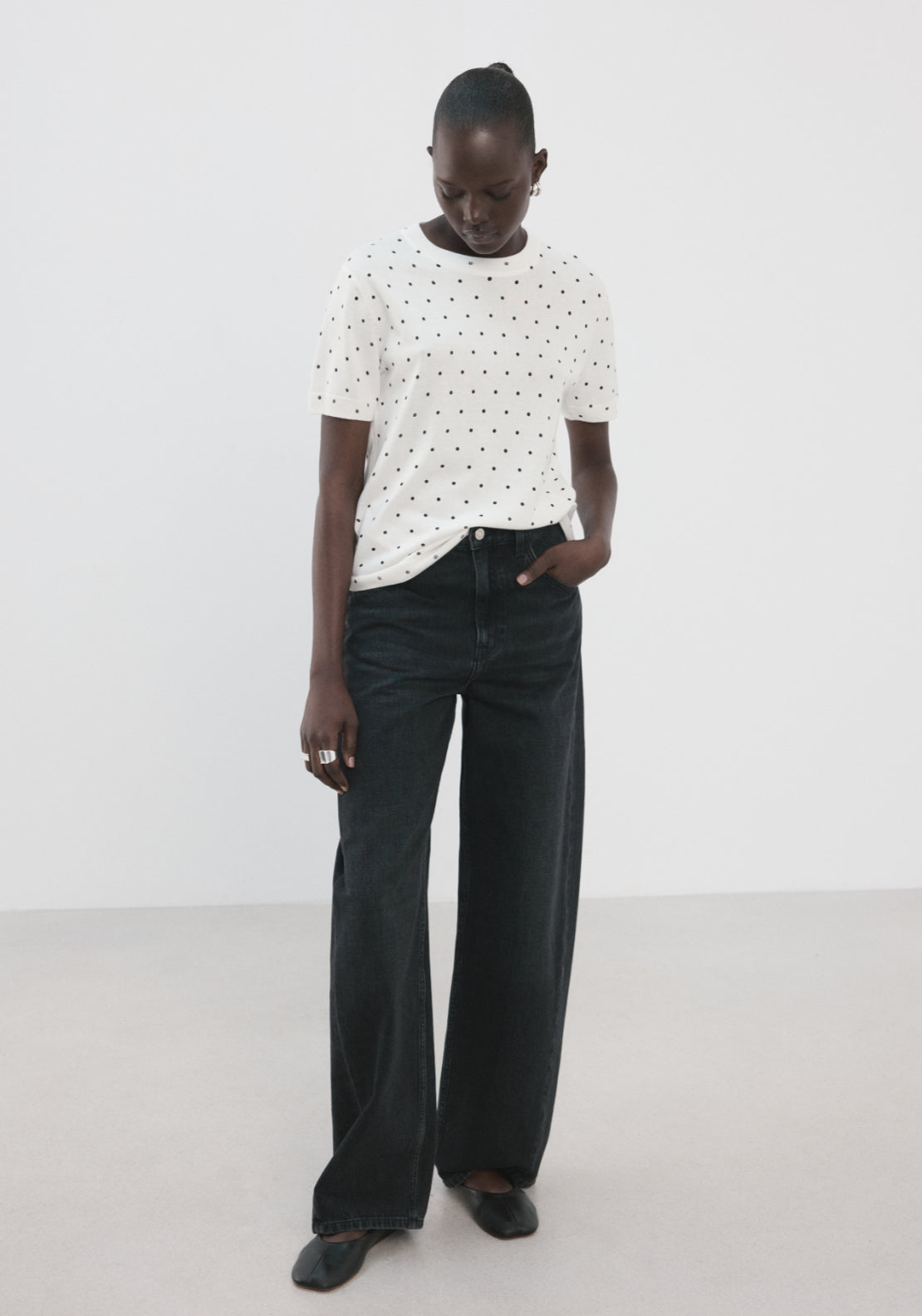 Polka Dot Knitted Sweater - White