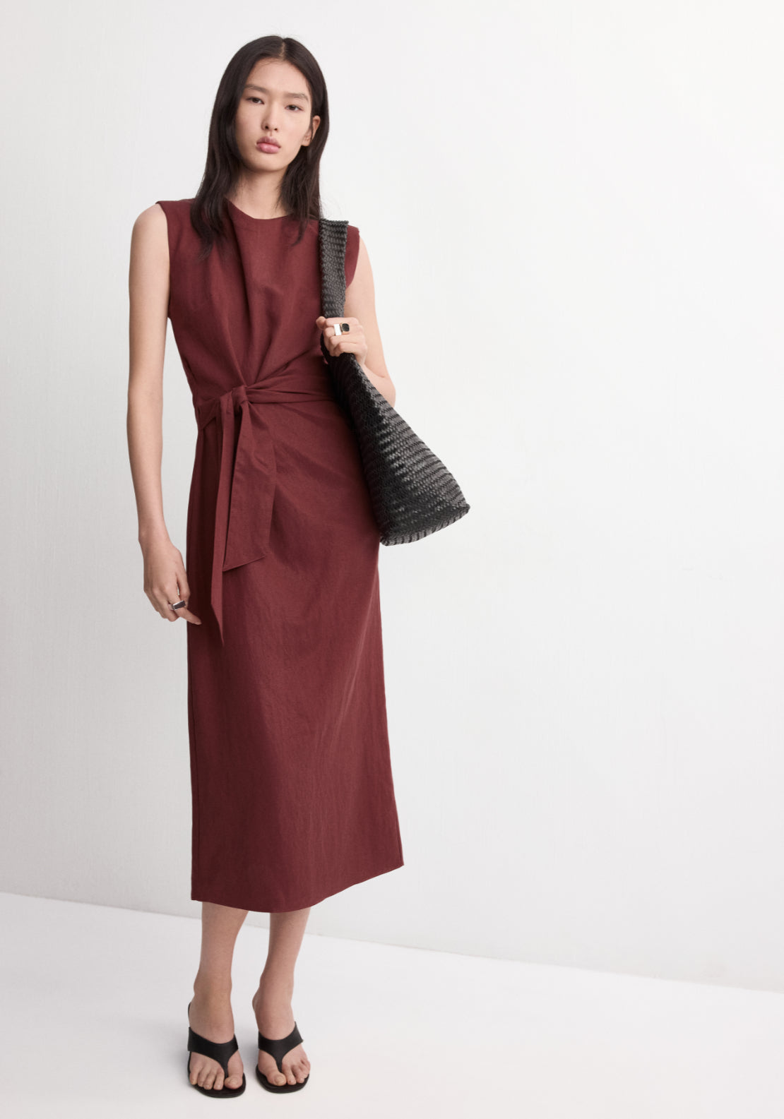 Lyocell Dress With Knot Detail - Burgundy