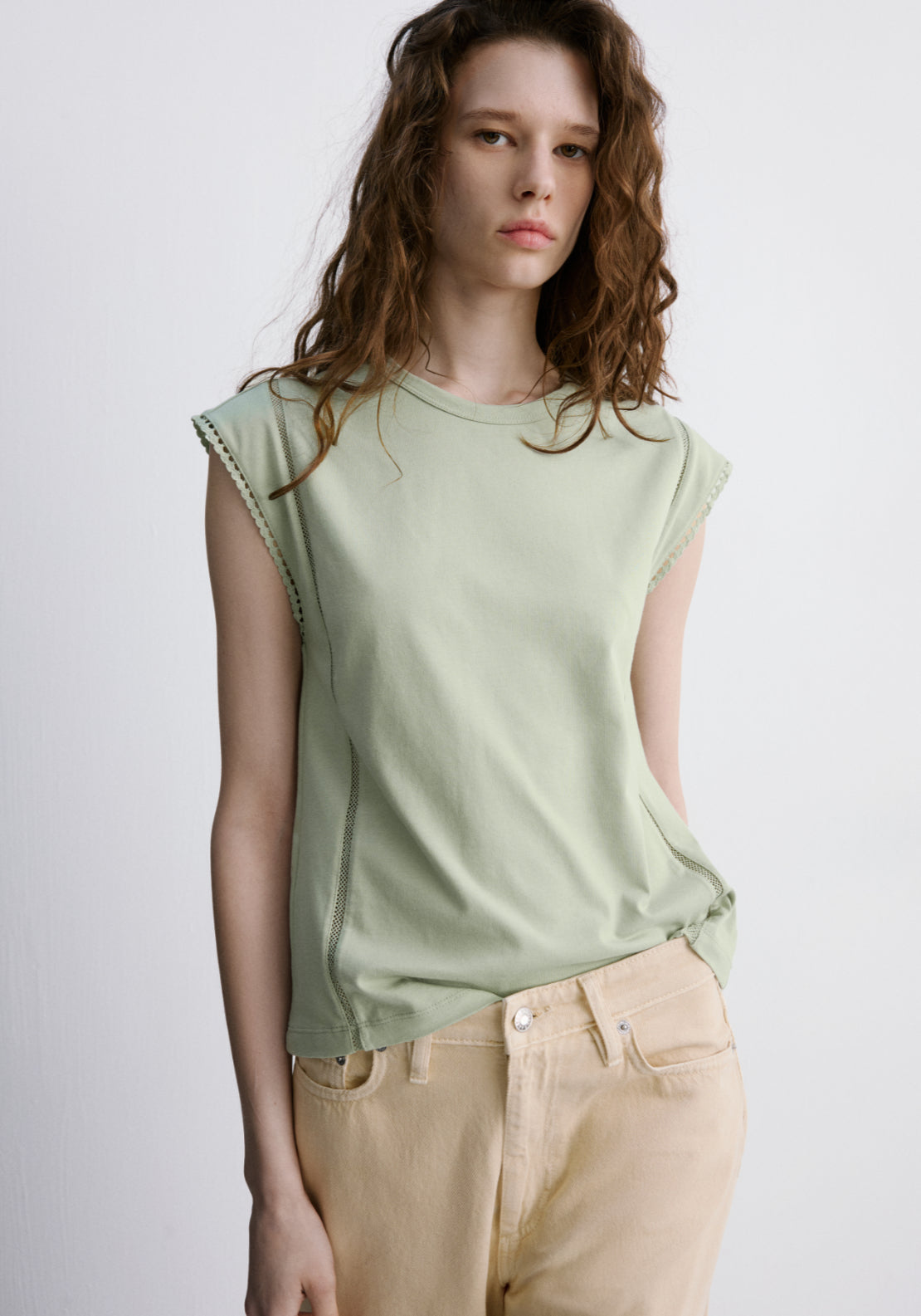 Embroidered Cutwork Cotton T-Shirt - Green