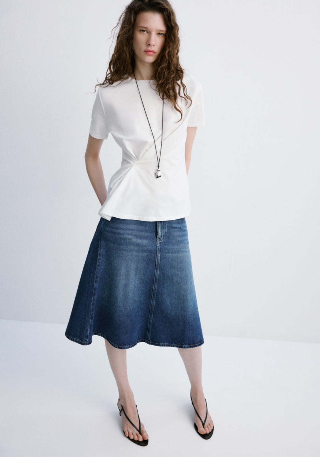Mango 100% Cotton Kiwix T-Shirt With Pucker Detail - White 4 Shaws Department Stores