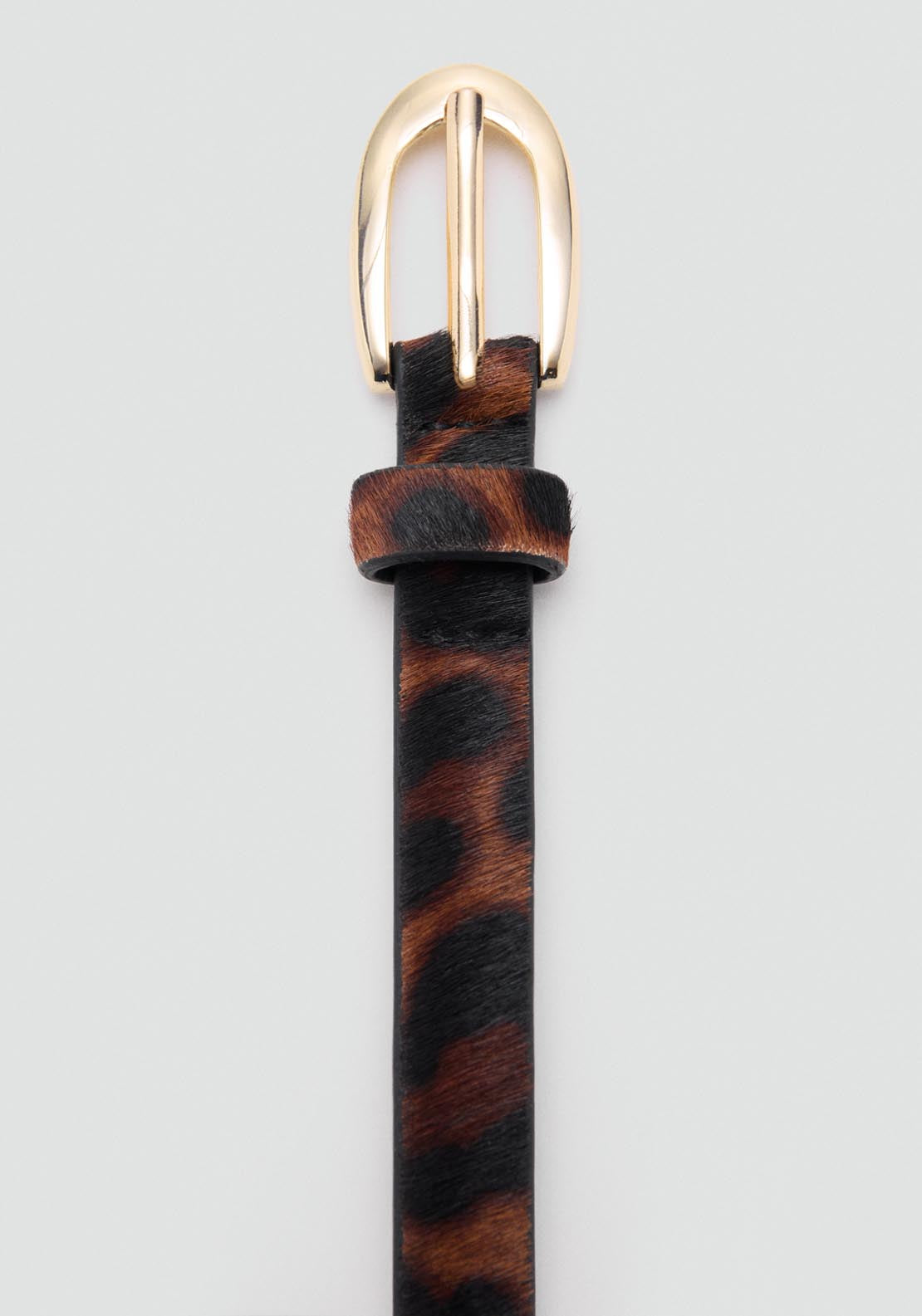 Leopard Fur Leather Belt - Brown