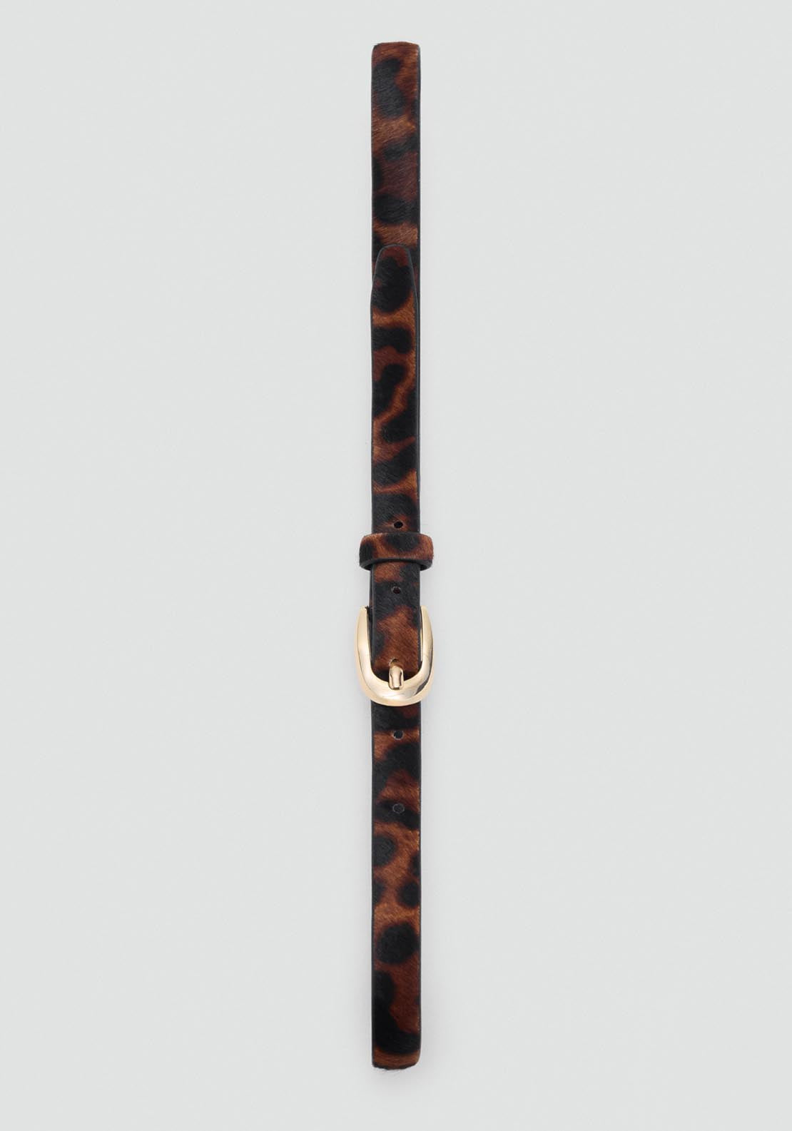 Leopard Fur Leather Belt - Brown
