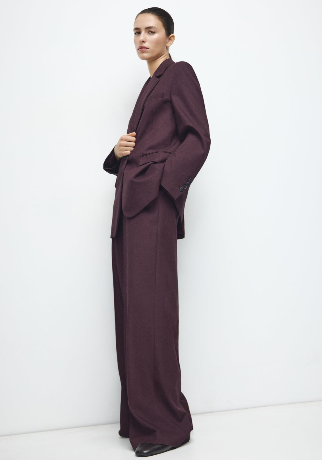 Wide Leg Suit Trousers - Burgundy