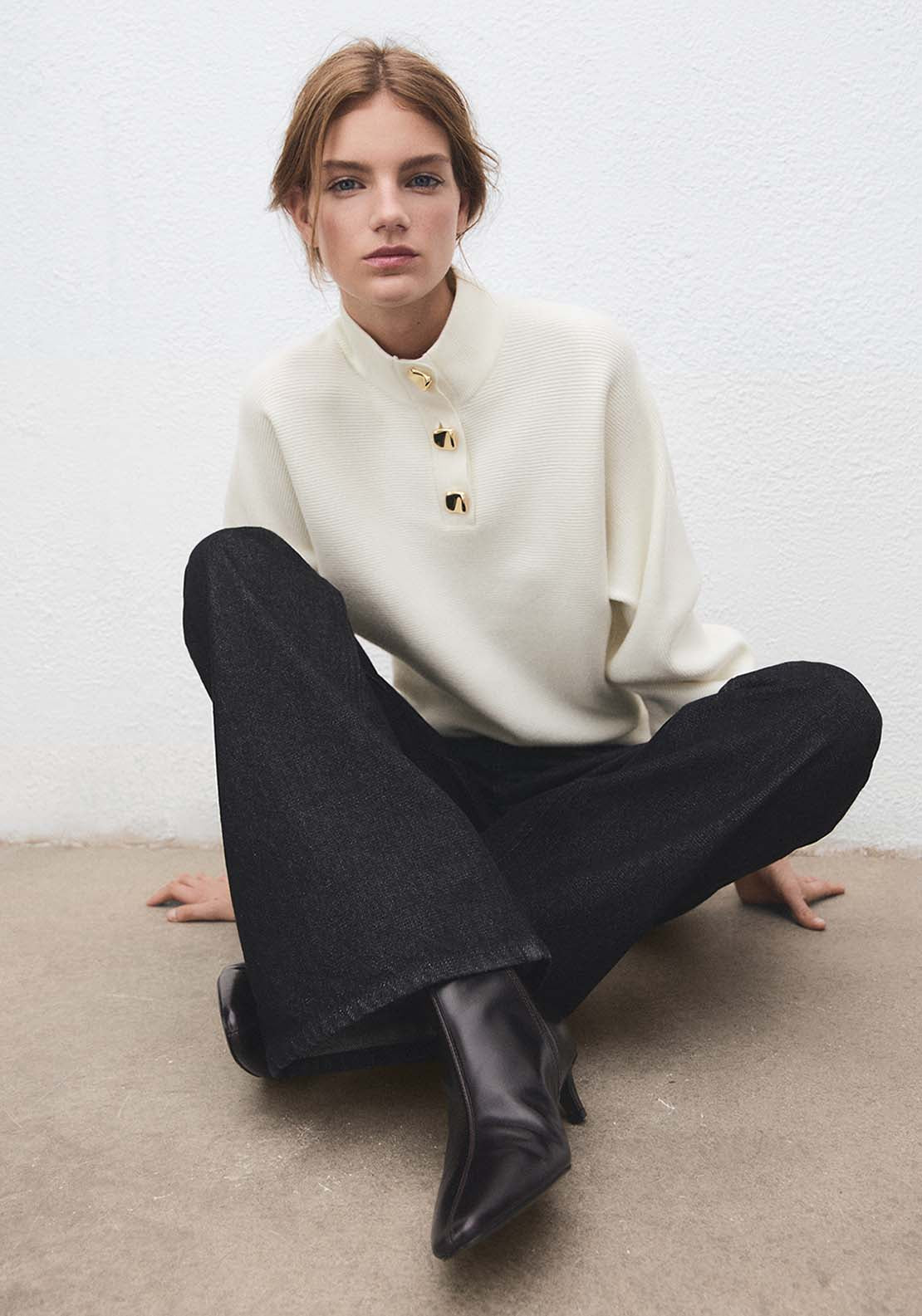 Turtleneck Sweater With Jewel Buttons - Cream