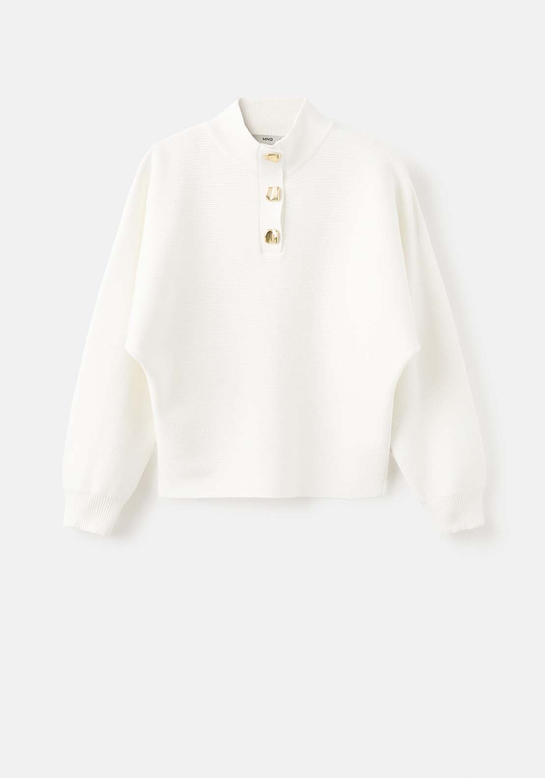 Turtleneck Sweater With Jewel Buttons - Cream