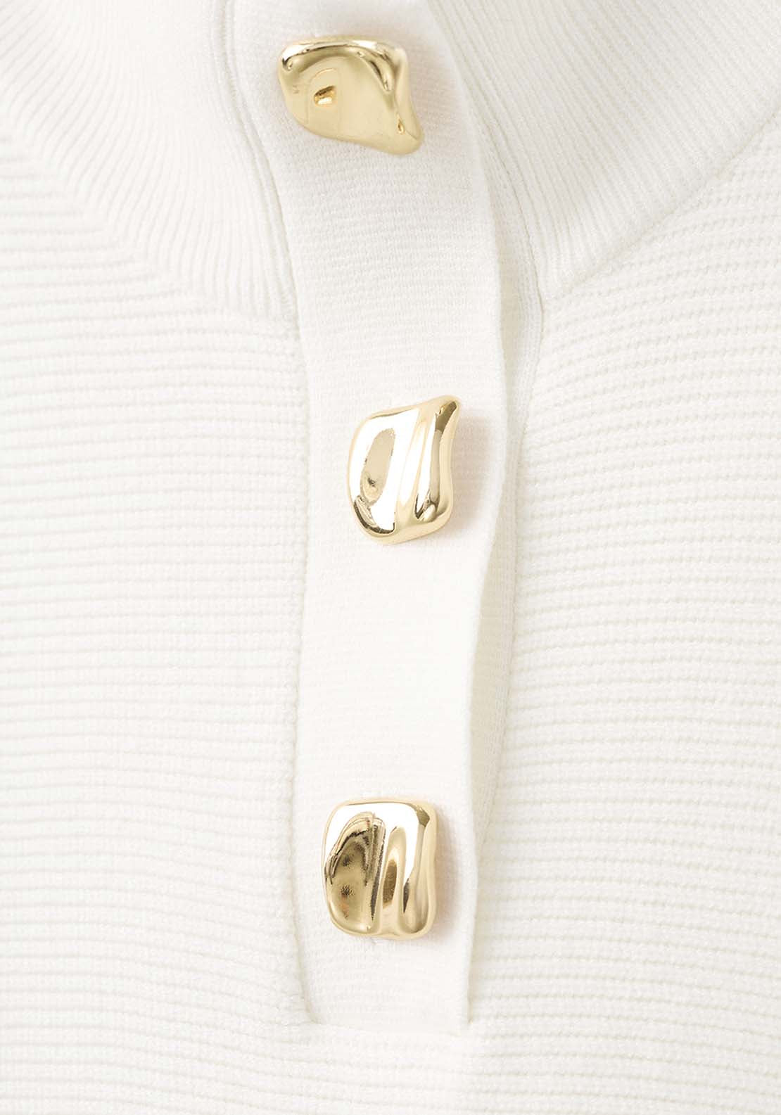 Turtleneck Sweater With Jewel Buttons - Cream