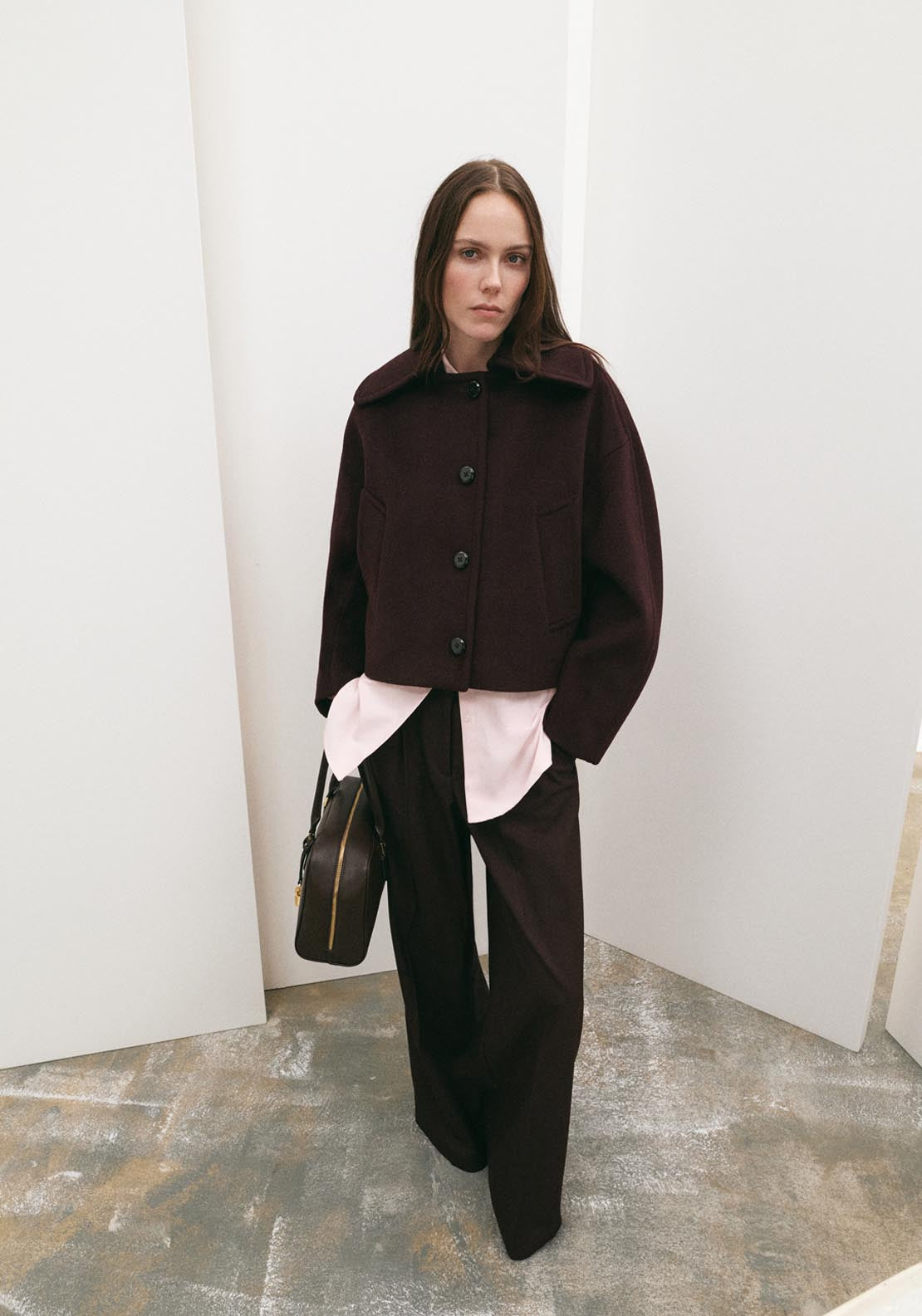 Wool Jacket With Shirt Collar - Burgundy
