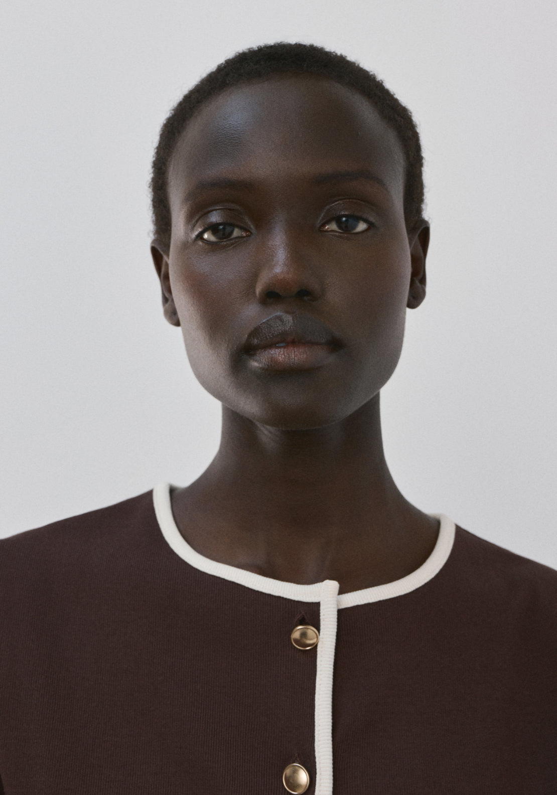 Buttoned Cotton T-Shirt - Brown