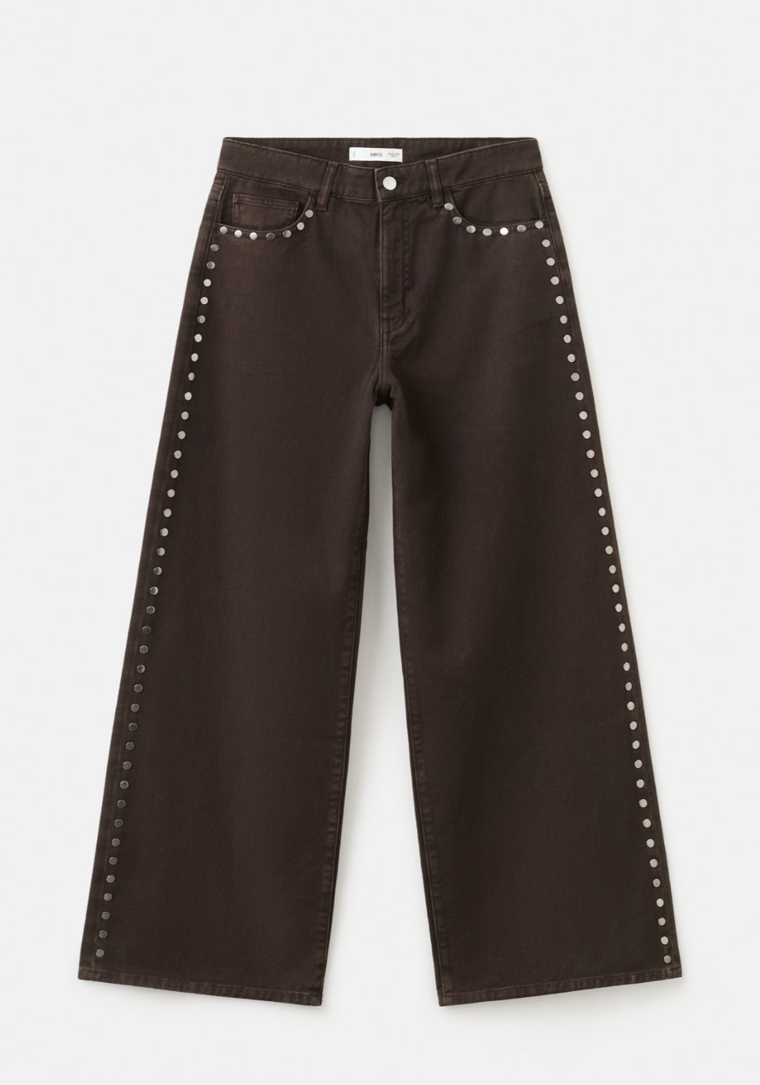 Wide Leg Studded Jeans - Brown